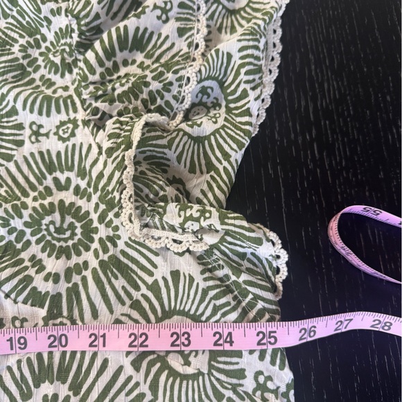 Haute Hippie Style Green White Boho Print Ruffle Sleeve Blouse 2X - Picture 5 of 5